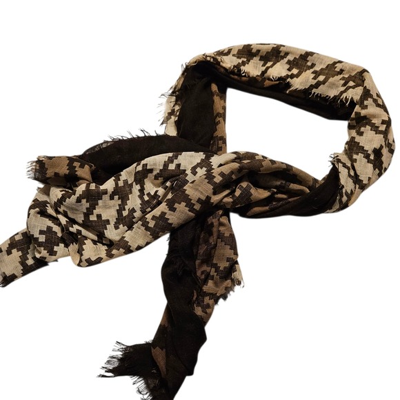 Houndstooth Scarf Beige Brown Women Fashion Accessory Wrap Lightweight Shawl - Picture 1 of 4